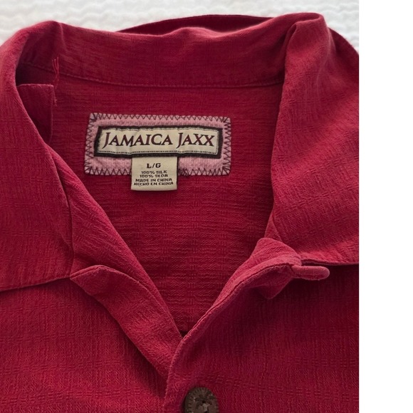 Jamaica Jaxx Mens Red Silk Short Sleeve Button Up Shirt Size L G - Picture 2 of 3
